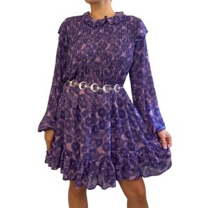 Free People Sheer Purple Floral Mini Dress size Large